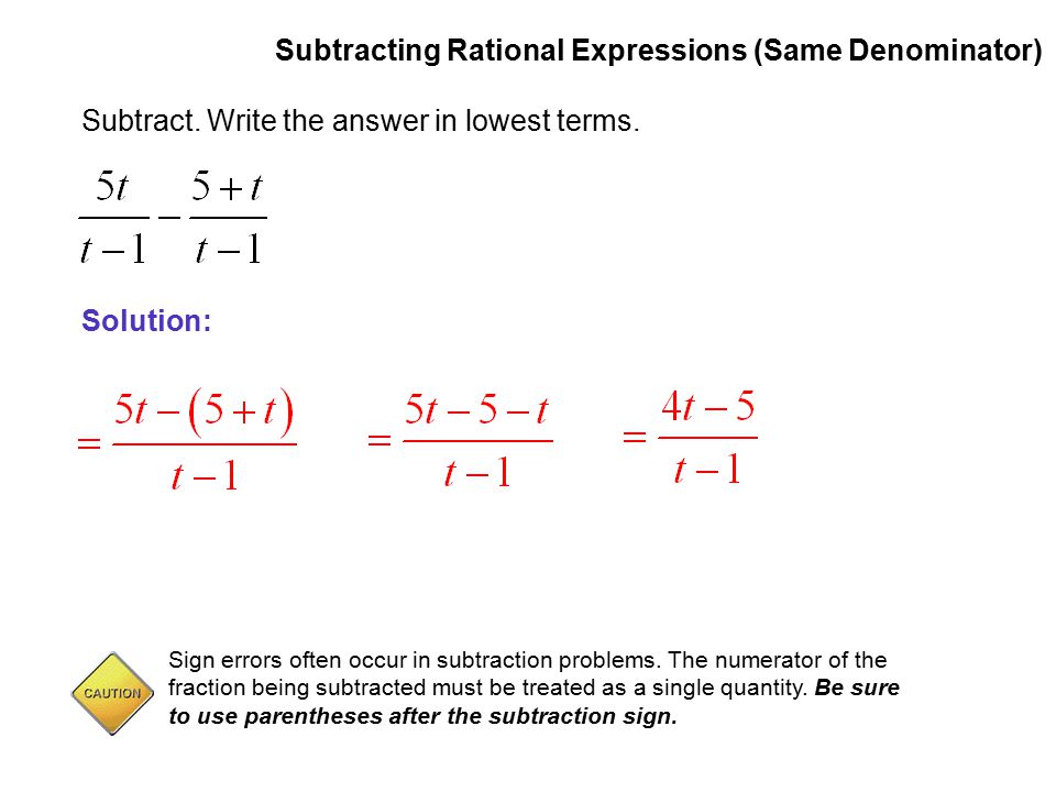 Subtracting Rational Expressions (Same Denominator)