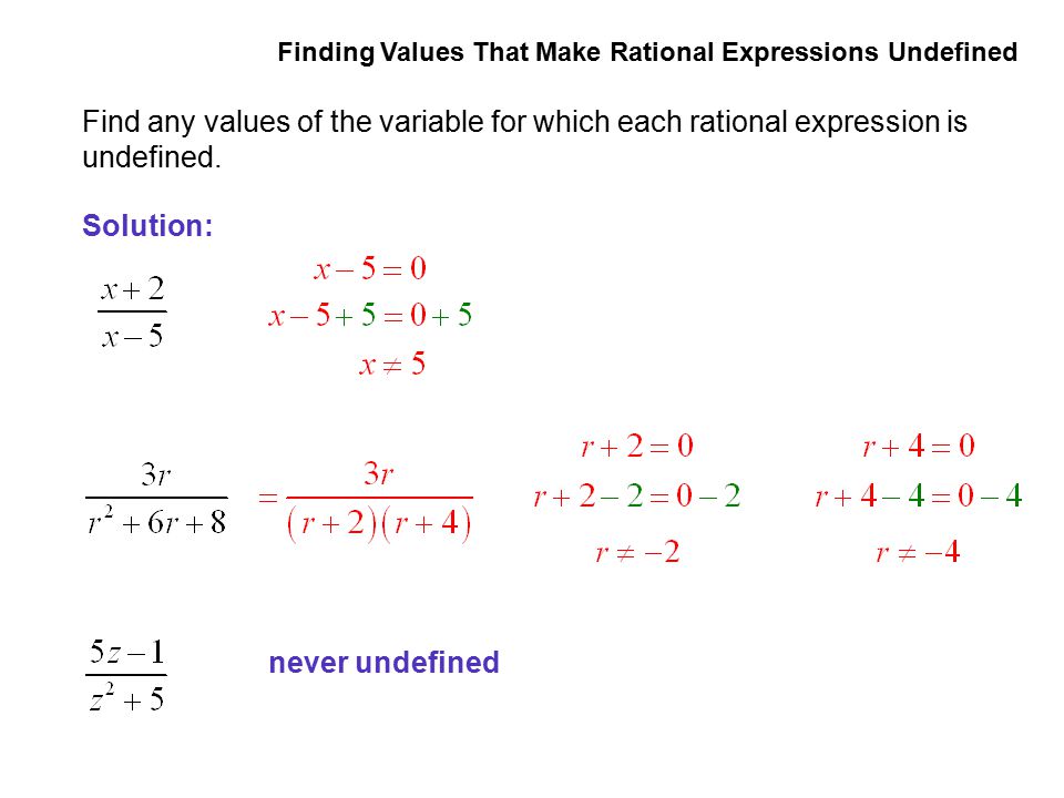 EXAMPLE 2 Finding Values That Make Rational Expressions Undefined. Find any values of the variable for which each rational expression is undefined.