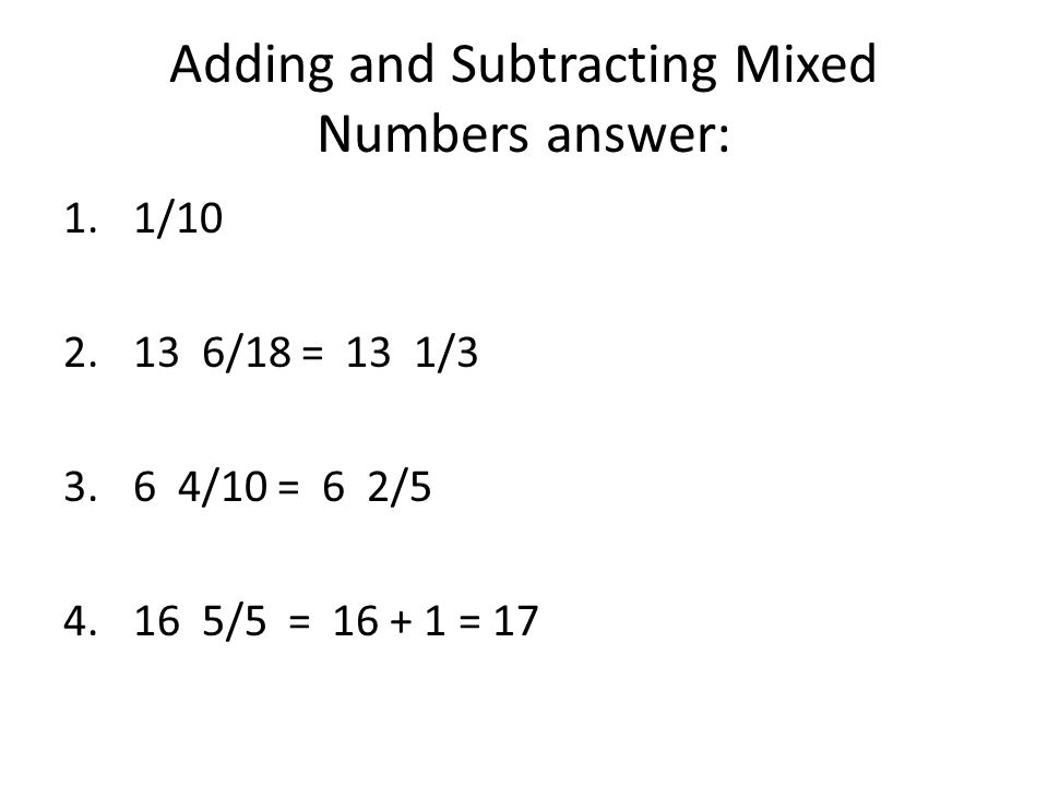 Adding and Subtracting Mixed Numbers answer: