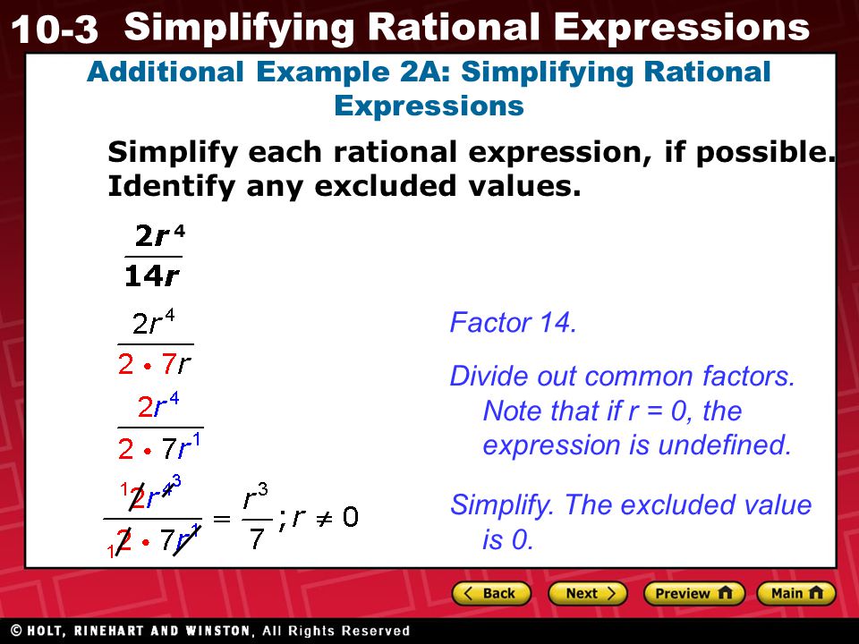 Additional Example 2A: Simplifying Rational Expressions