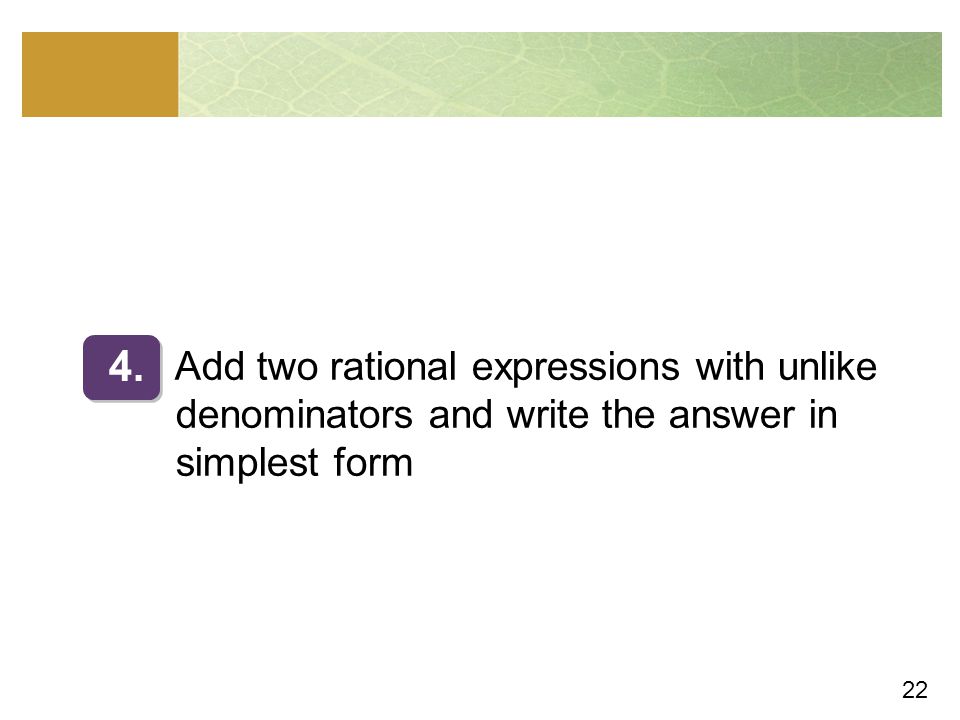 Add two rational expressions with unlike