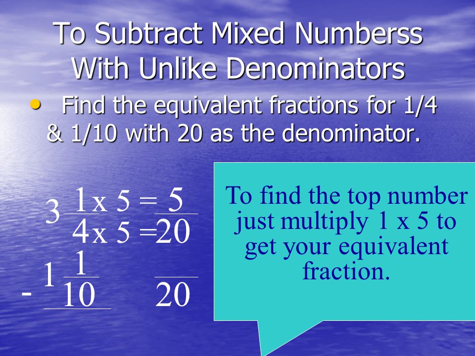 To Subtract Mixed Numberss With Unlike Denominators