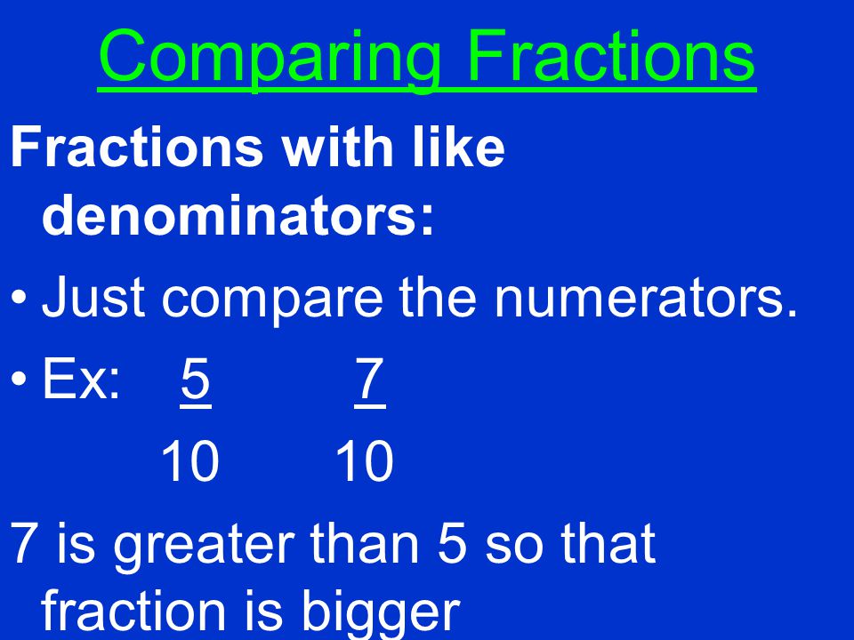 Comparing Fractions Fractions with like denominators: