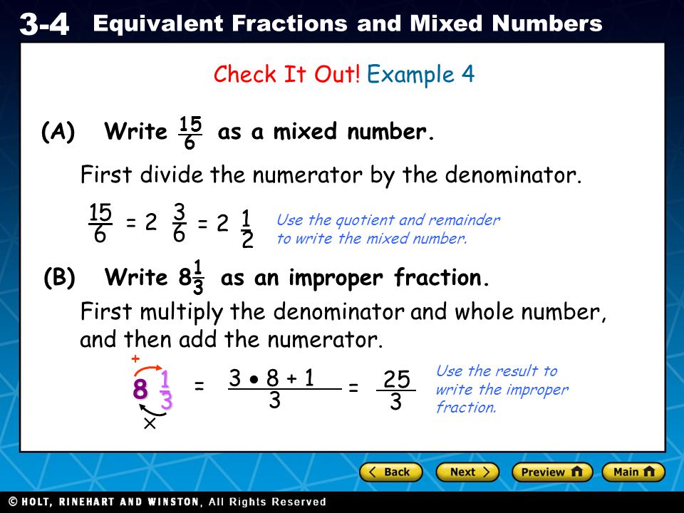 8  Check It Out! Example 4 (A) Write as a mixed number.