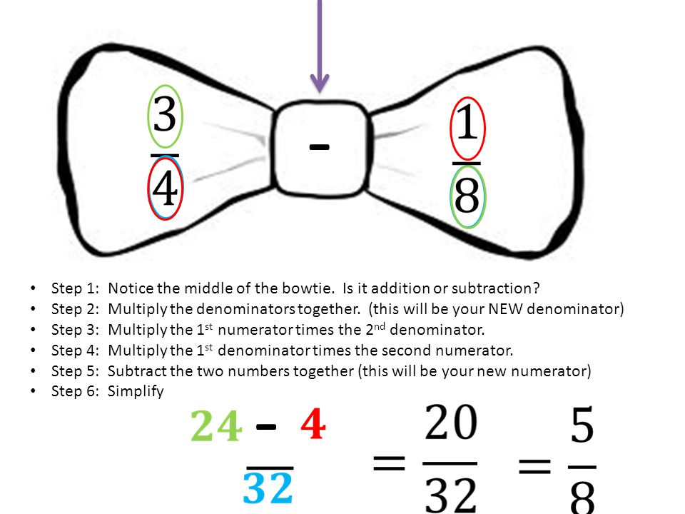 - Step 1: Notice the middle of the bowtie. Is it addition or subtraction