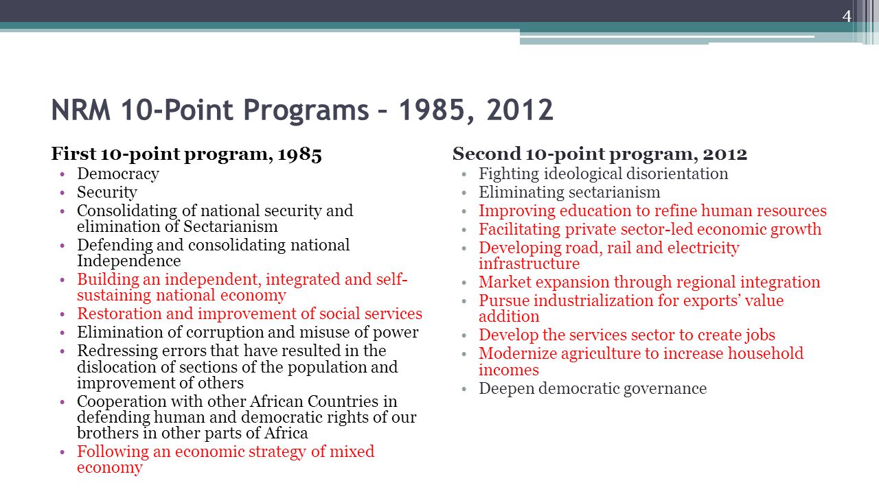 NRM 10-Point Programs – 1985, 2012 First 10-point program, 1985
