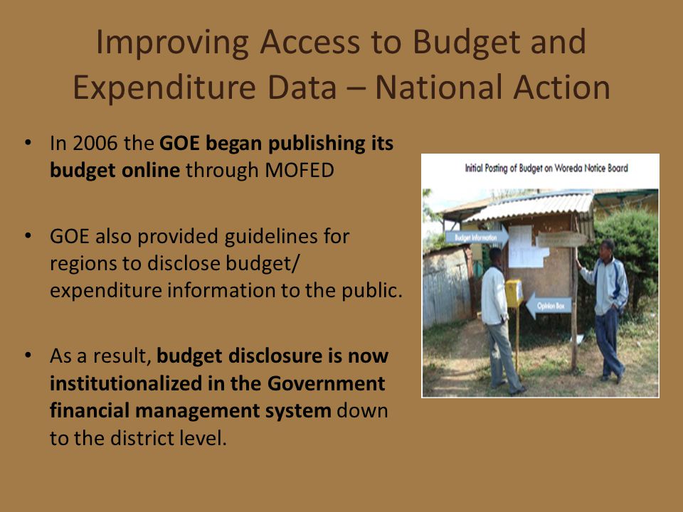 Improving Access to Budget and Expenditure Data – National Action