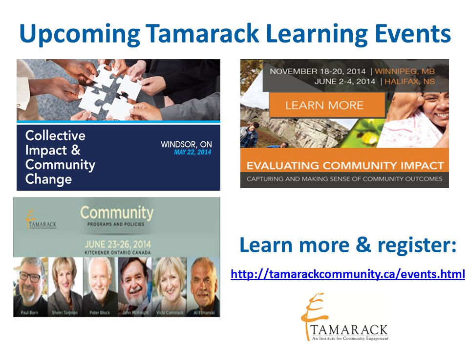 Upcoming Tamarack Learning Events