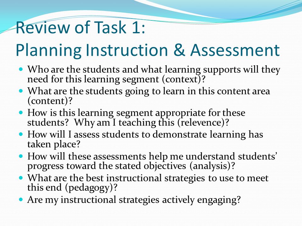 Review of Task 1: Planning Instruction & Assessment