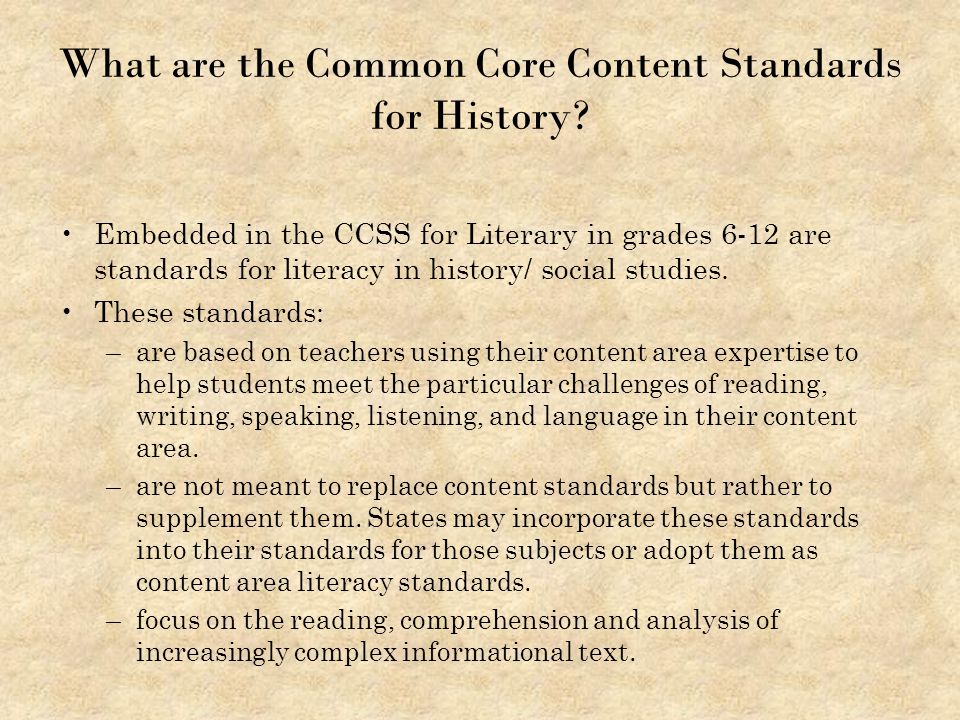 What are the Common Core Content Standards for History