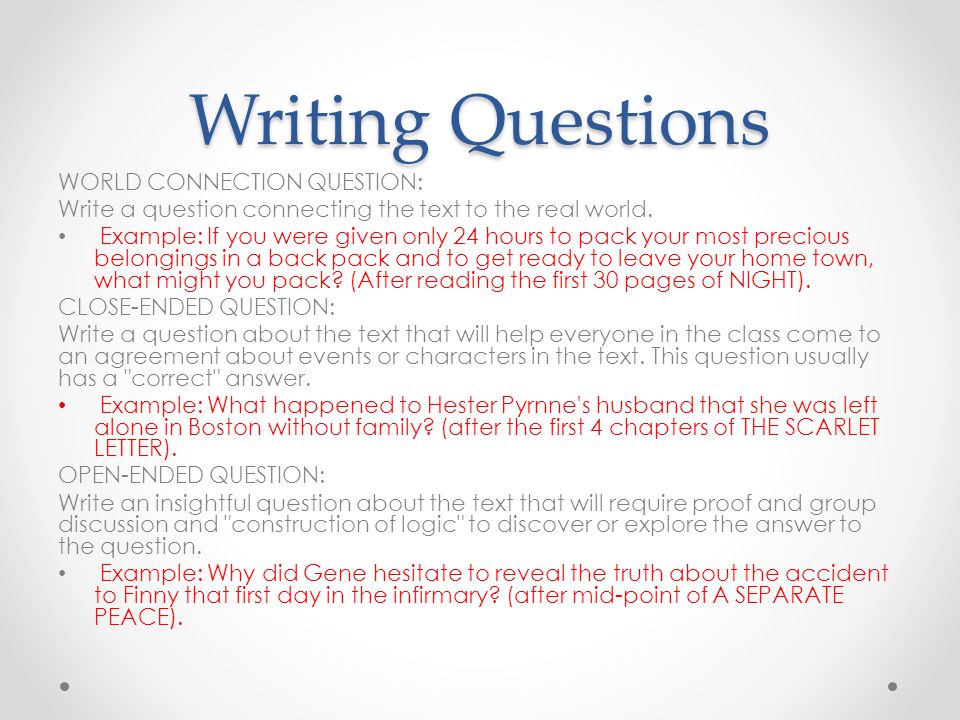 Writing Questions WORLD CONNECTION QUESTION: