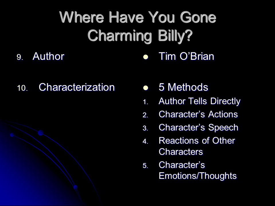 where have you gone charming billy character analysis
