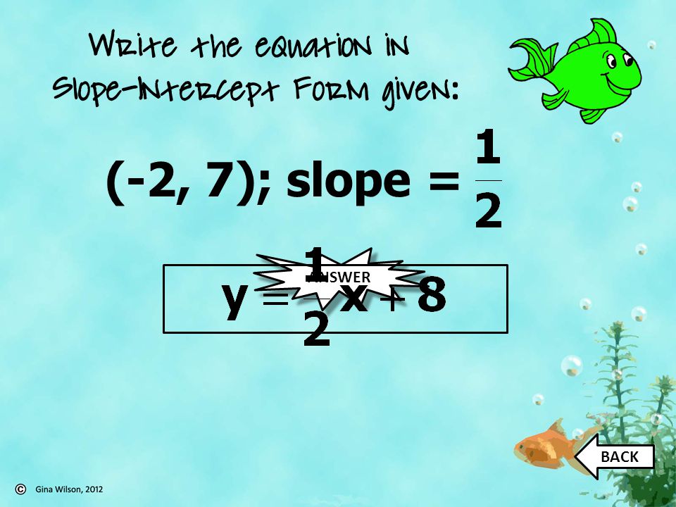 Write the equation in Slope-Intercept Form given: