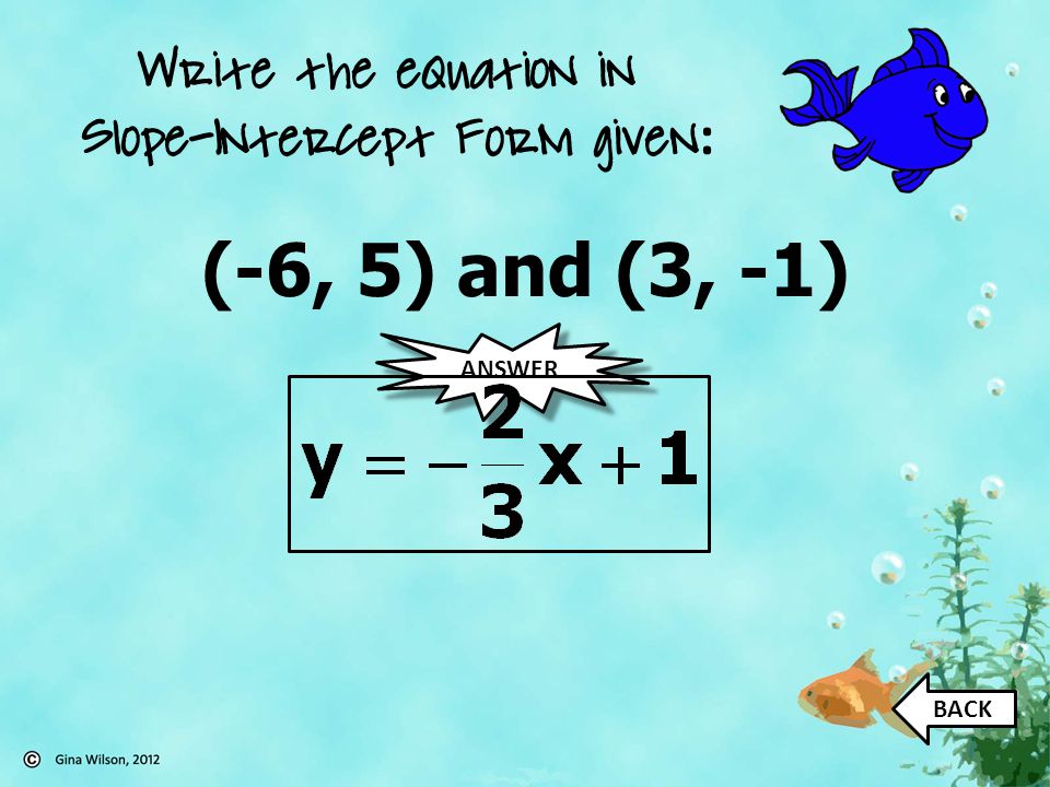 Write the equation in Slope-Intercept Form given:
