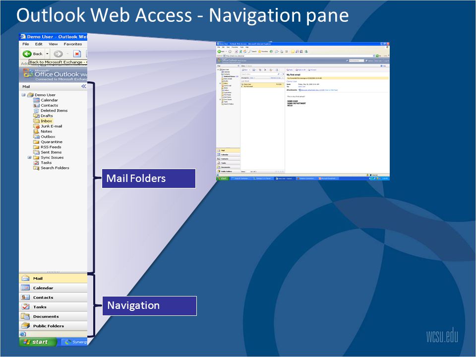 Outlook Web Access - Navigation pane