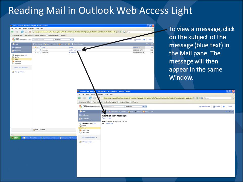 Reading Mail in Outlook Web Access Light