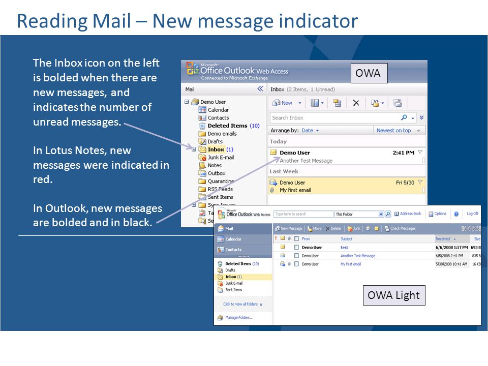 Reading Mail – New message indicator
