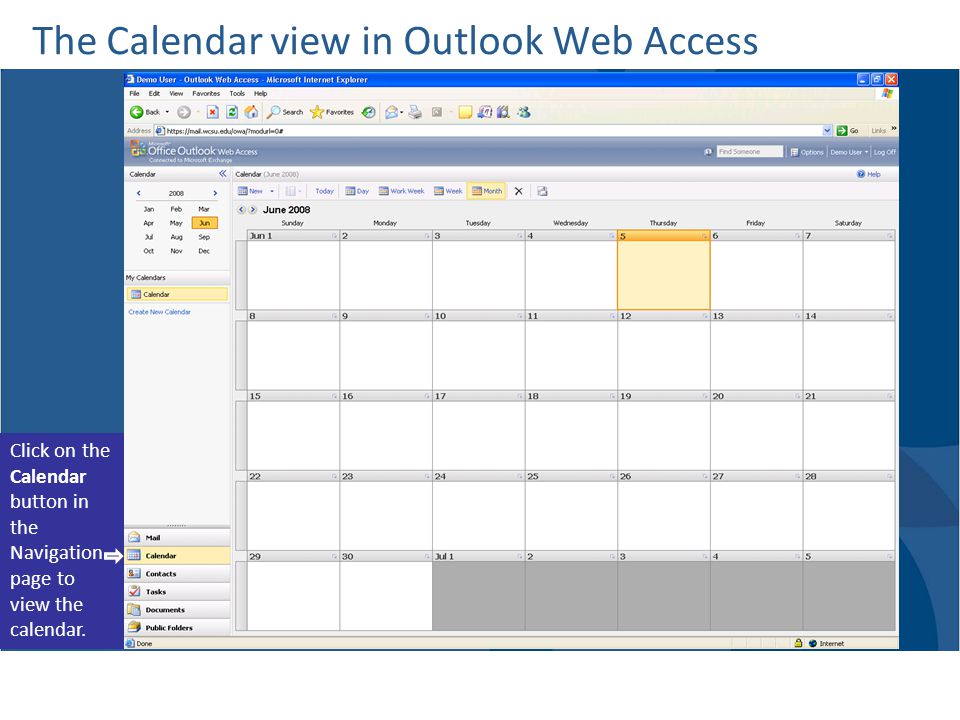 The Calendar view in Outlook Web Access