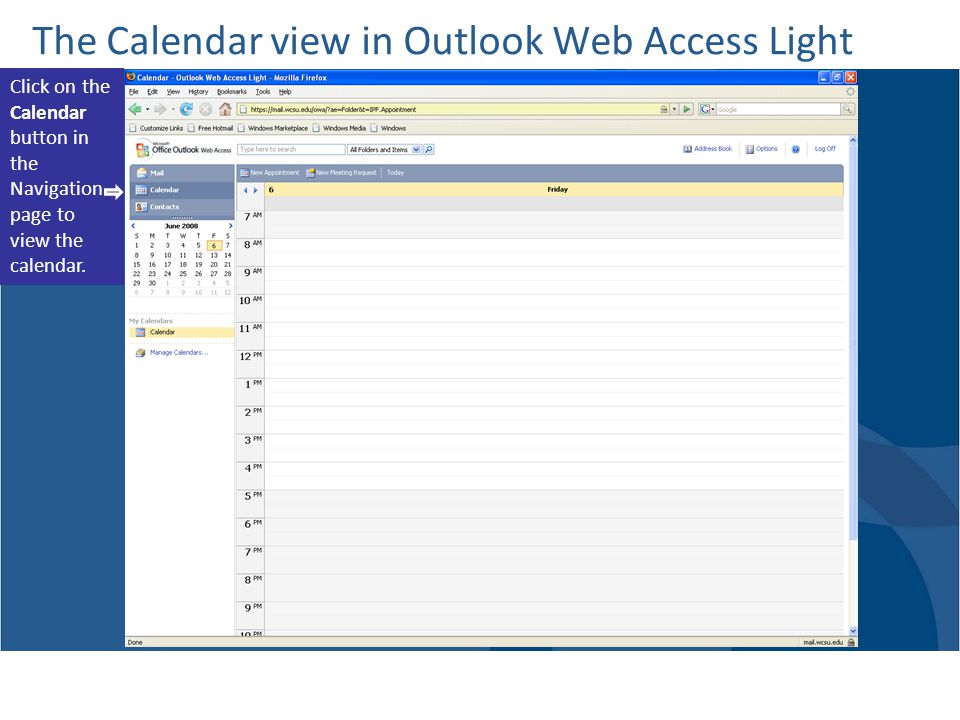 The Calendar view in Outlook Web Access Light