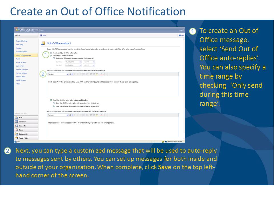 Create an Out of Office Notification
