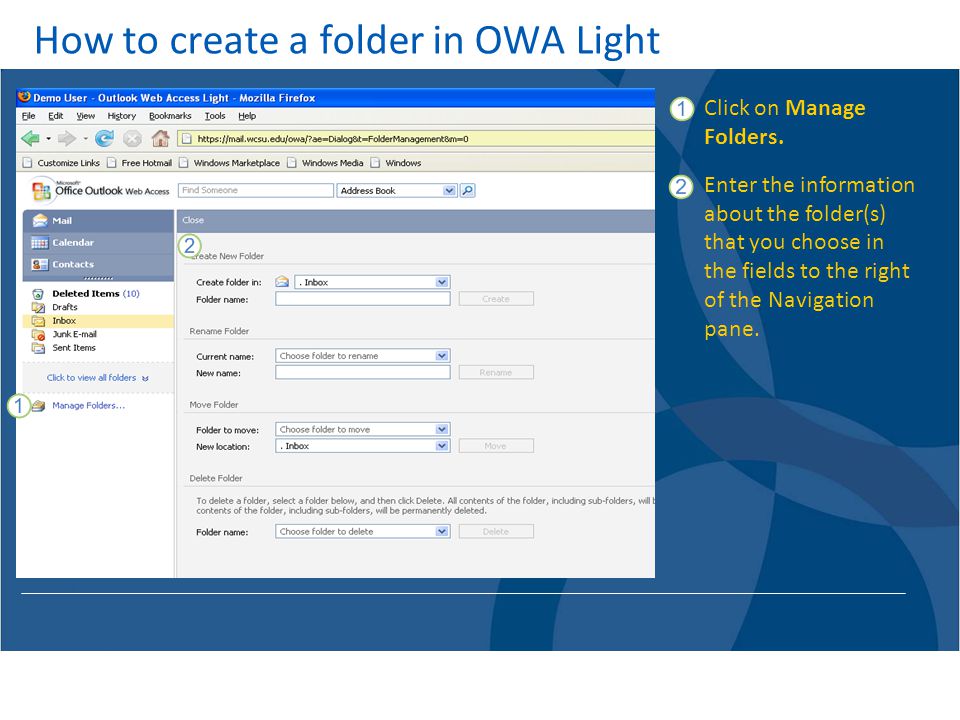 How to create a folder in OWA Light