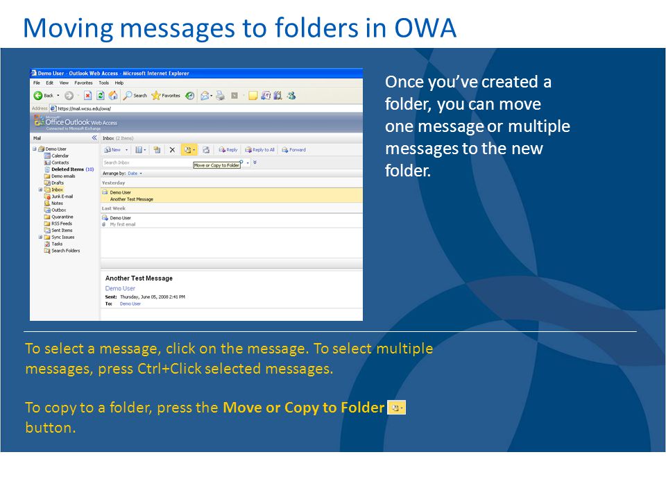 Moving messages to folders in OWA