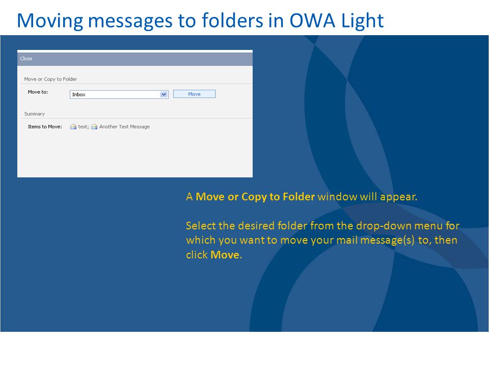 Moving messages to folders in OWA Light