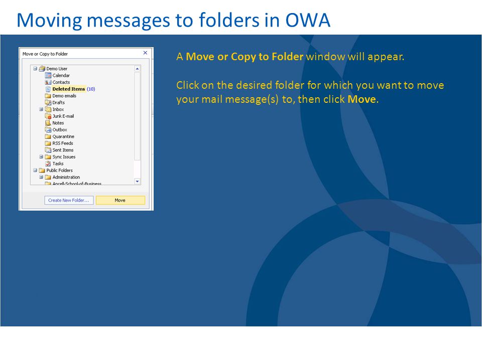 Moving messages to folders in OWA