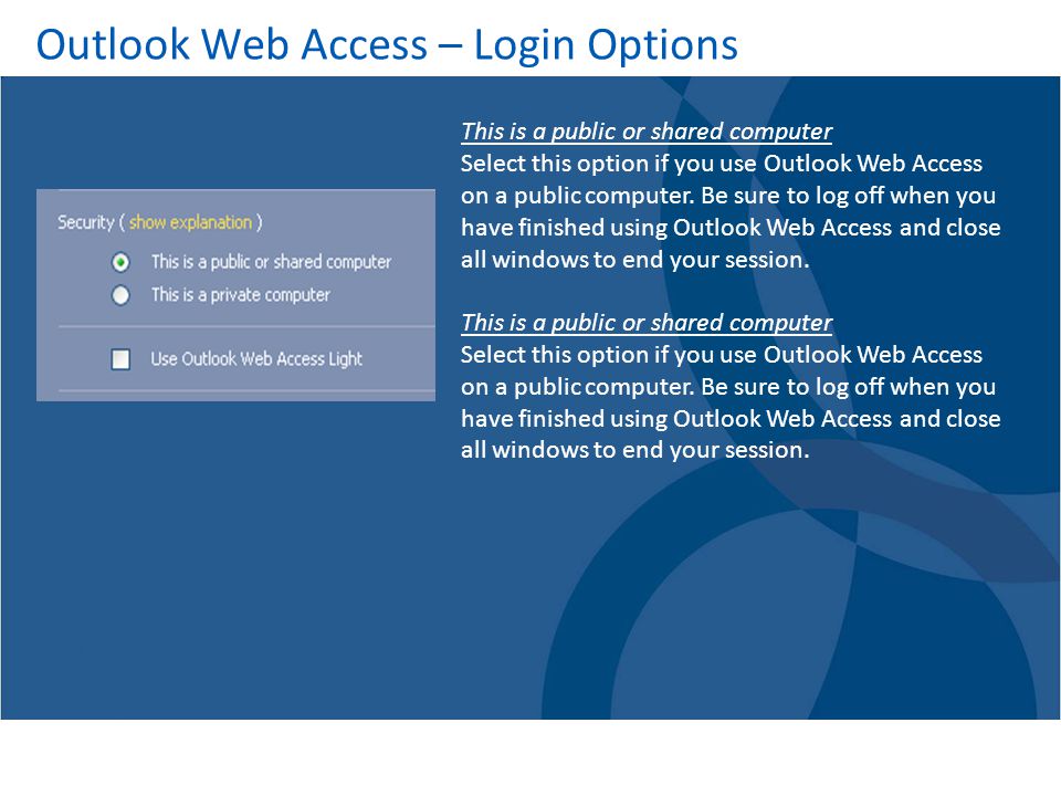 Outlook Web Access – Login Options