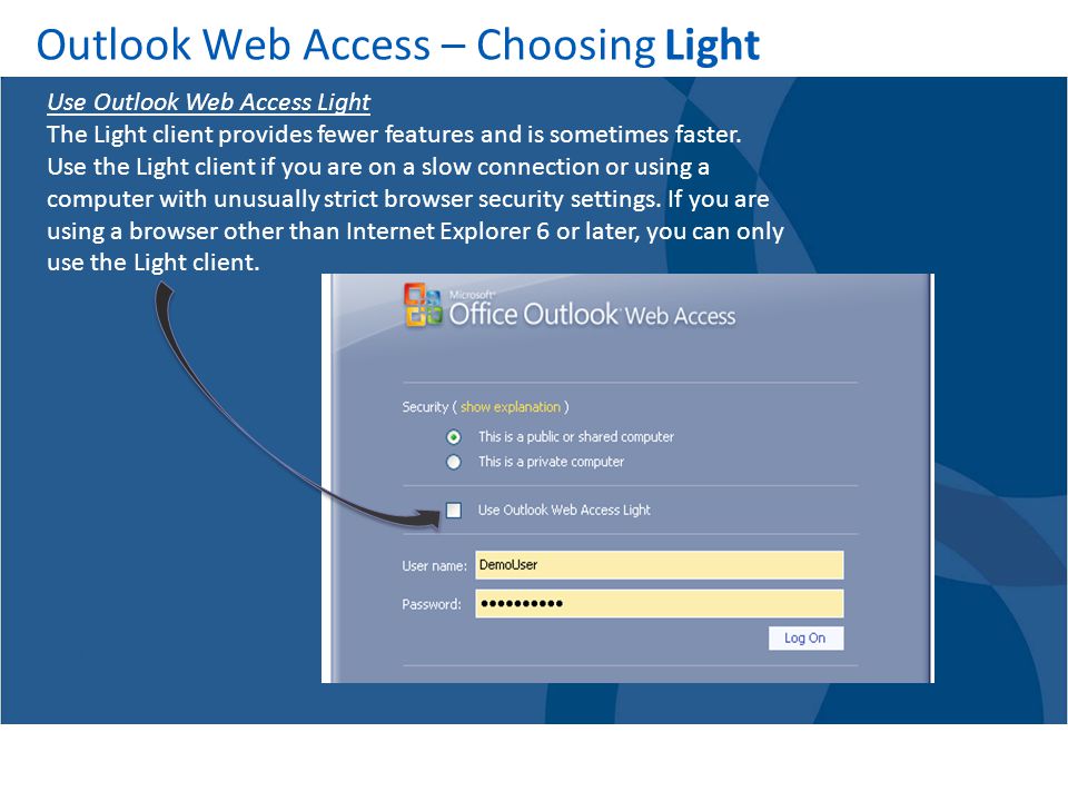 Outlook Web Access – Choosing Light
