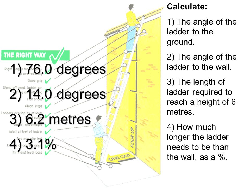 Calculate: 1) The angle of the ladder to the ground. - ppt video online  download