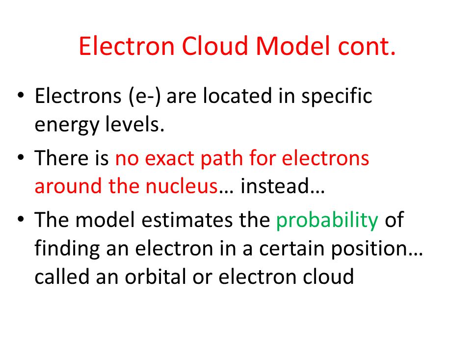 Electron Cloud Model cont.