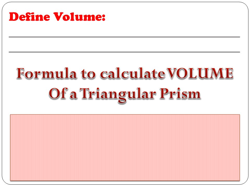 Formula to calculate VOLUME