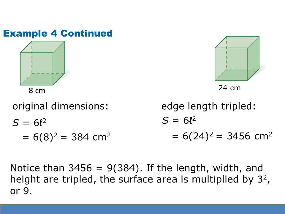 Example 4 Continued original dimensions: edge length tripled: S = 6ℓ2