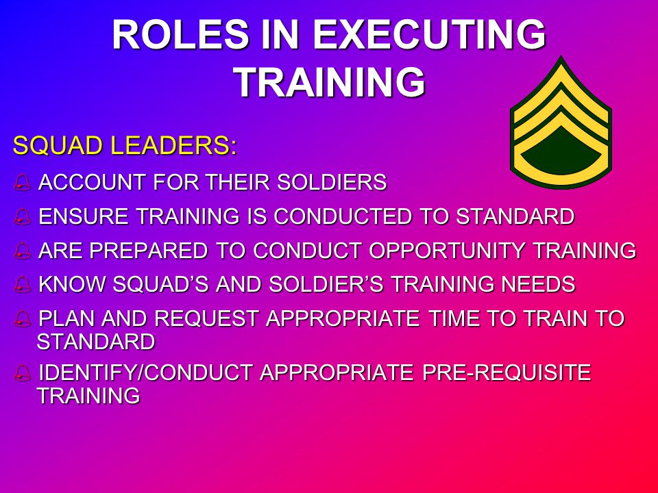 ROLES IN EXECUTING TRAINING