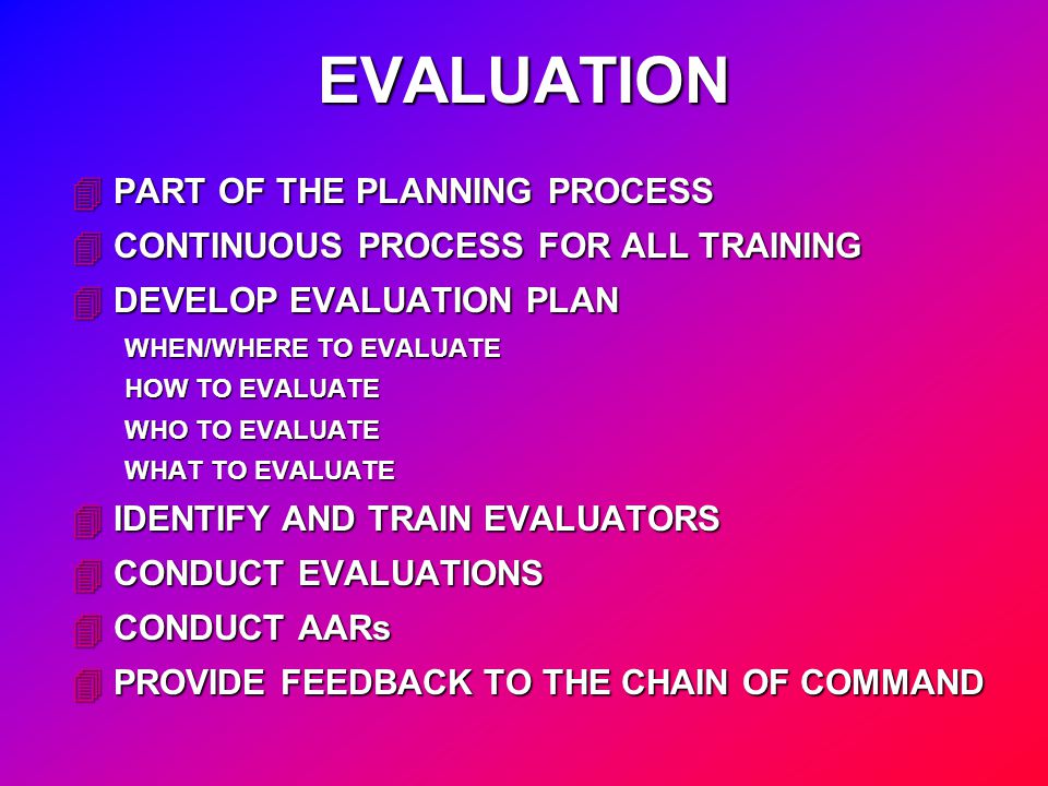 EVALUATION PART OF THE PLANNING PROCESS
