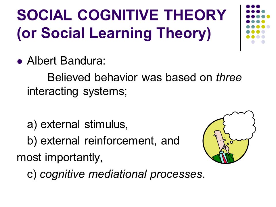 SOCIAL COGNITIVE THEORY (or Social Learning Theory)