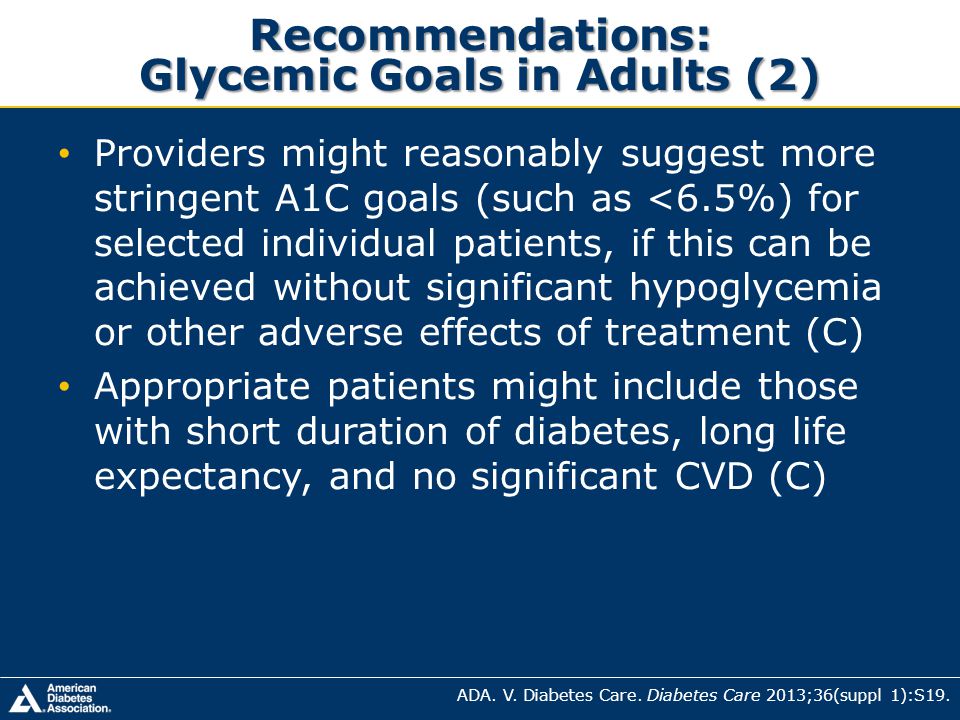 Recommendations: Glycemic Goals in Adults (2)