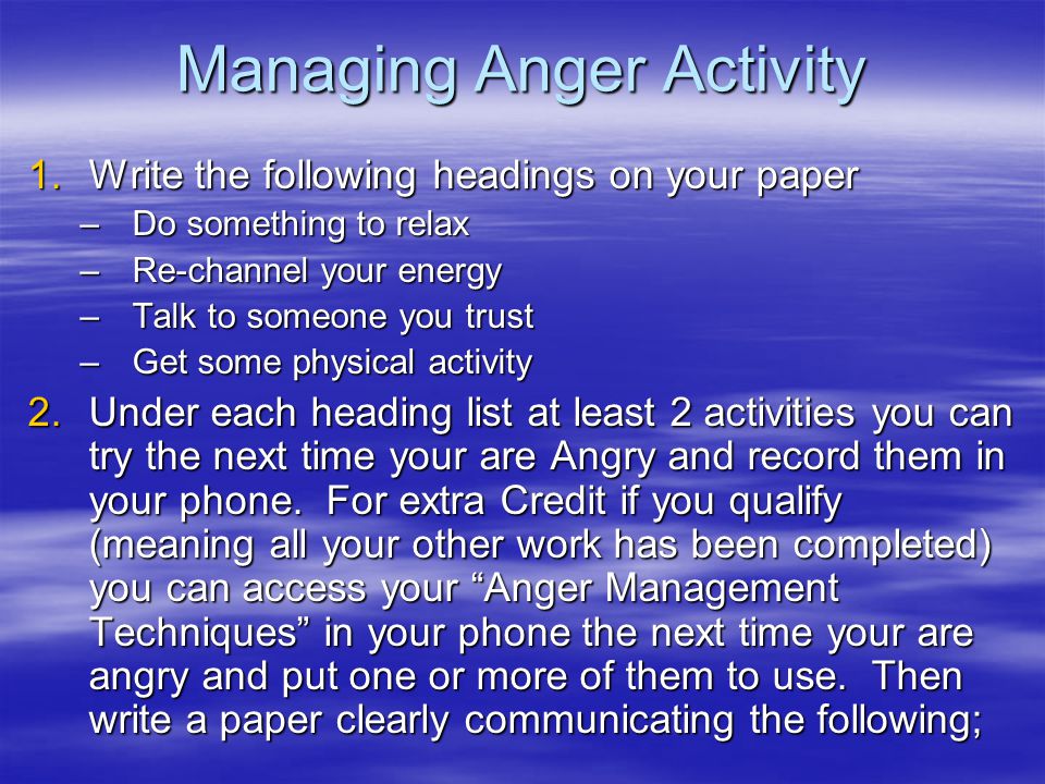Managing Anger Activity