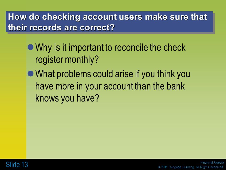 Why is it important to reconcile the check register monthly