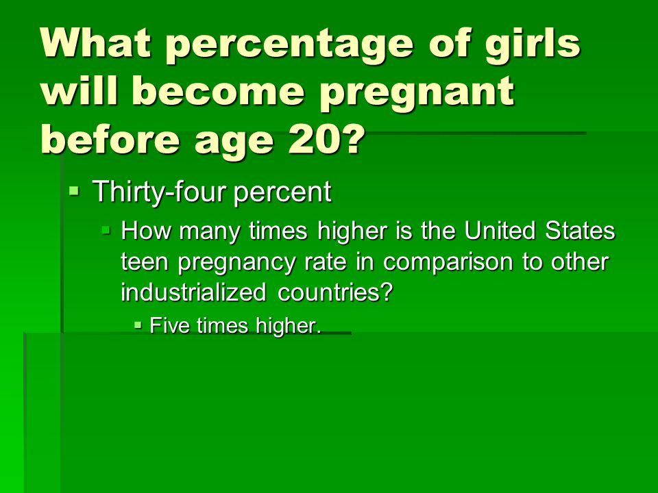 What percentage of girls will become pregnant before age 20