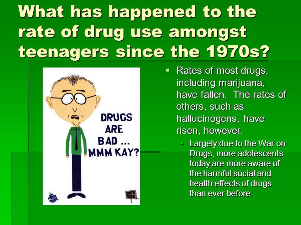 What has happened to the rate of drug use amongst teenagers since the 1970s