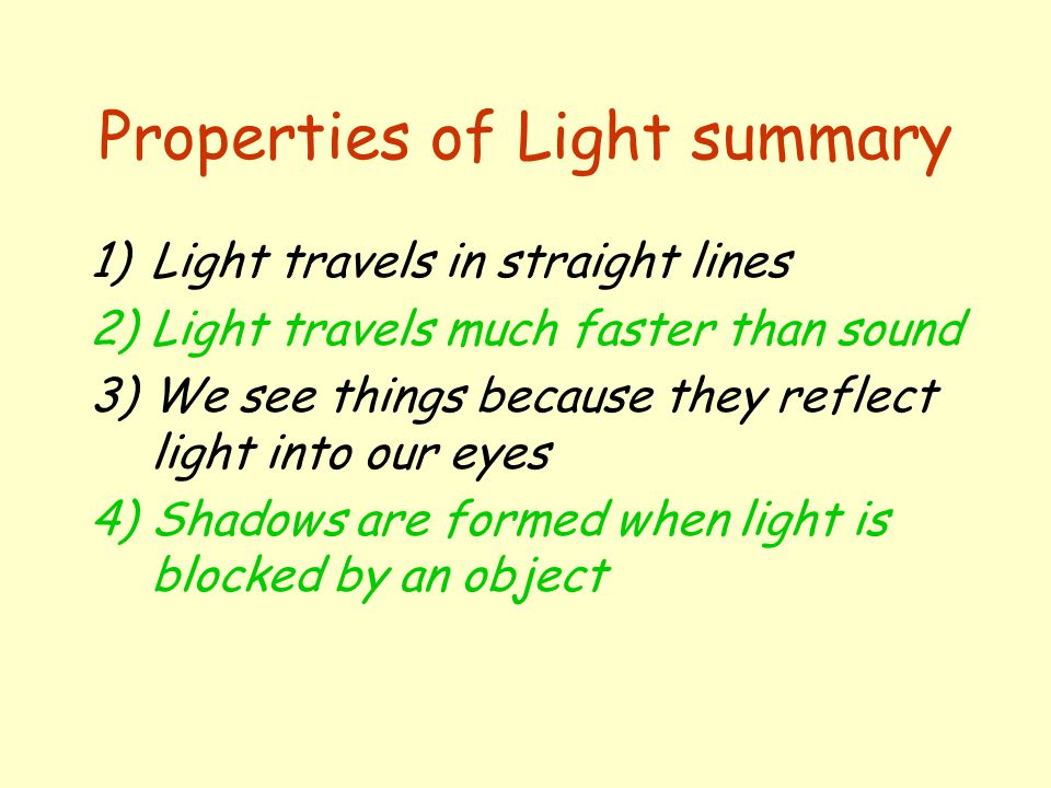 Properties of Light summary