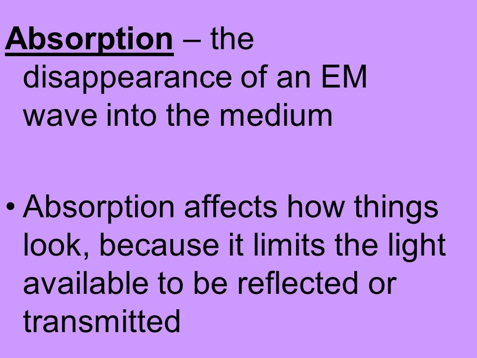 Absorption – the disappearance of an EM wave into the medium