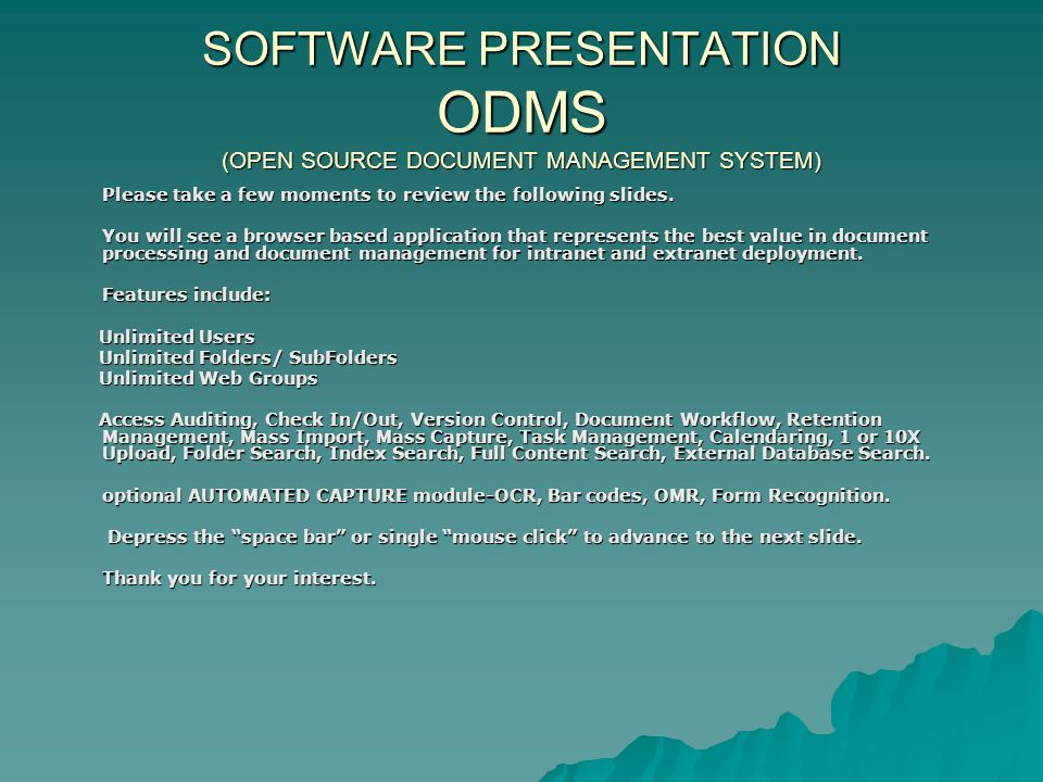 SOFTWARE PRESENTATION ODMS (OPEN SOURCE DOCUMENT MANAGEMENT SYSTEM)