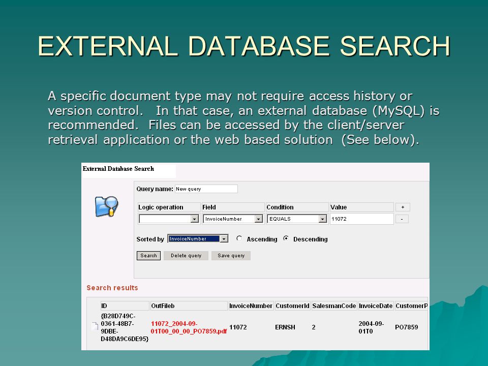 EXTERNAL DATABASE SEARCH