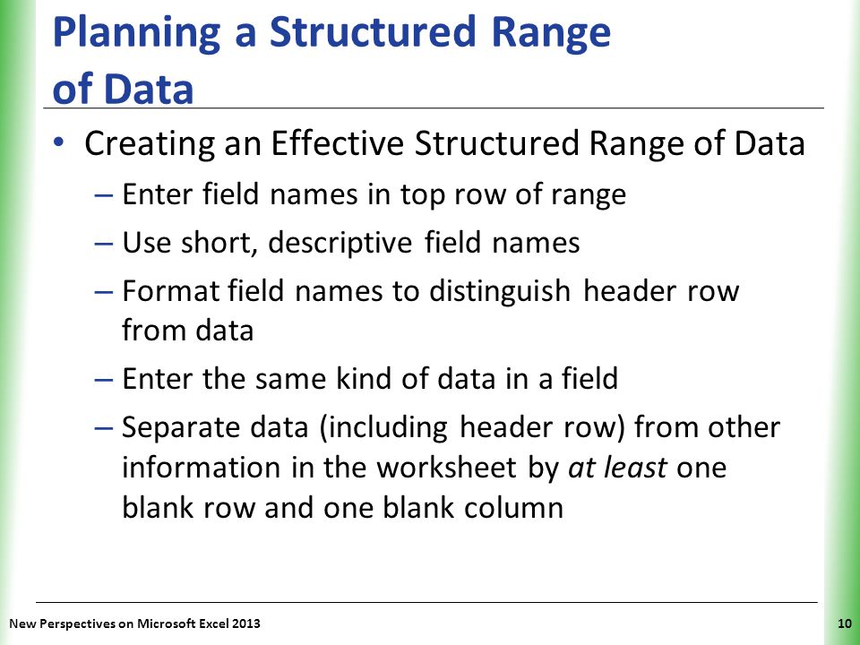Planning a Structured Range of Data