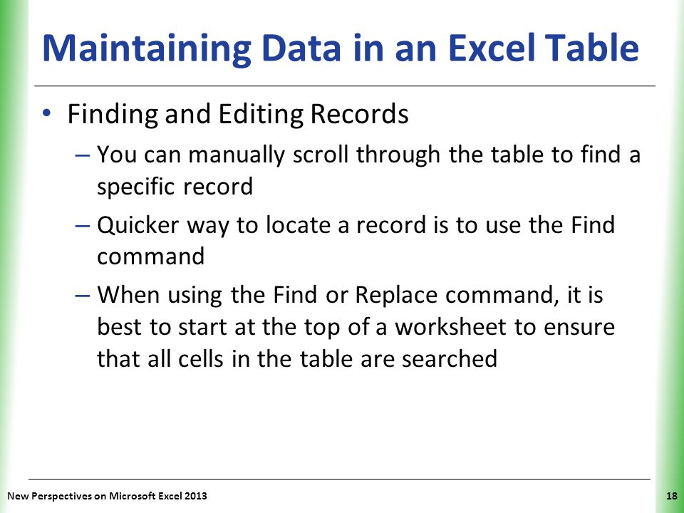 Maintaining Data in an Excel Table