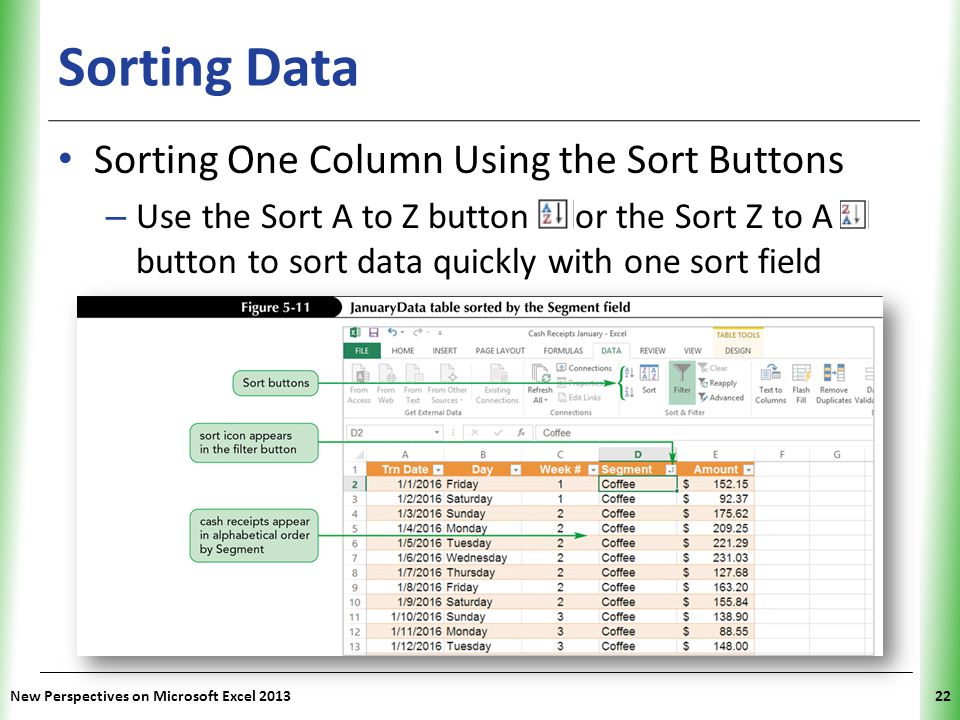 Sorting Data Sorting One Column Using the Sort Buttons