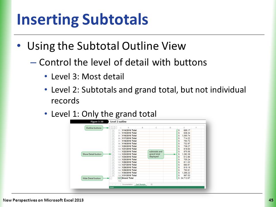 Inserting Subtotals Using the Subtotal Outline View